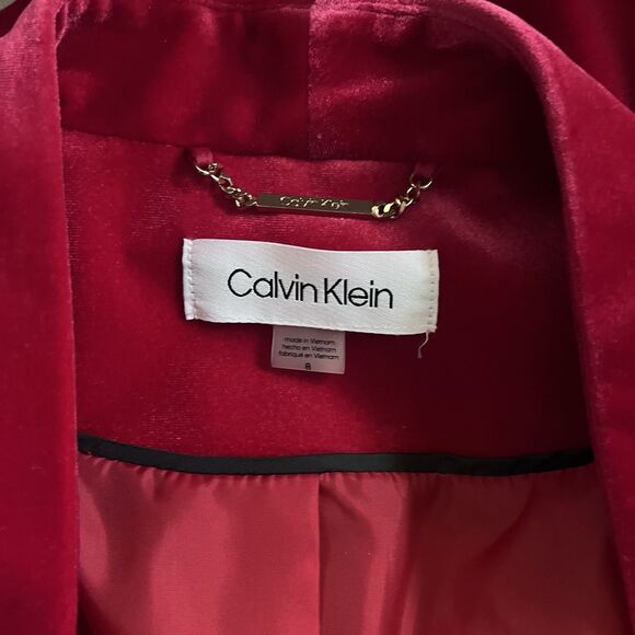 Calvin Klein Women’s Red Velvet Blazer Jacket Size 8 Single Button Holiday Party - Picture 5 of 5